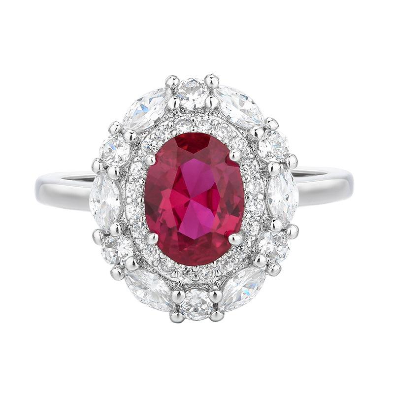 Set Bijuterii Huamei Colier Corindon Roșu Culoare Zirconiu Comoară Ac Argintiu S925 Inel cu Șurub Inel pentru Ureche Stil Femei pentru Banchet