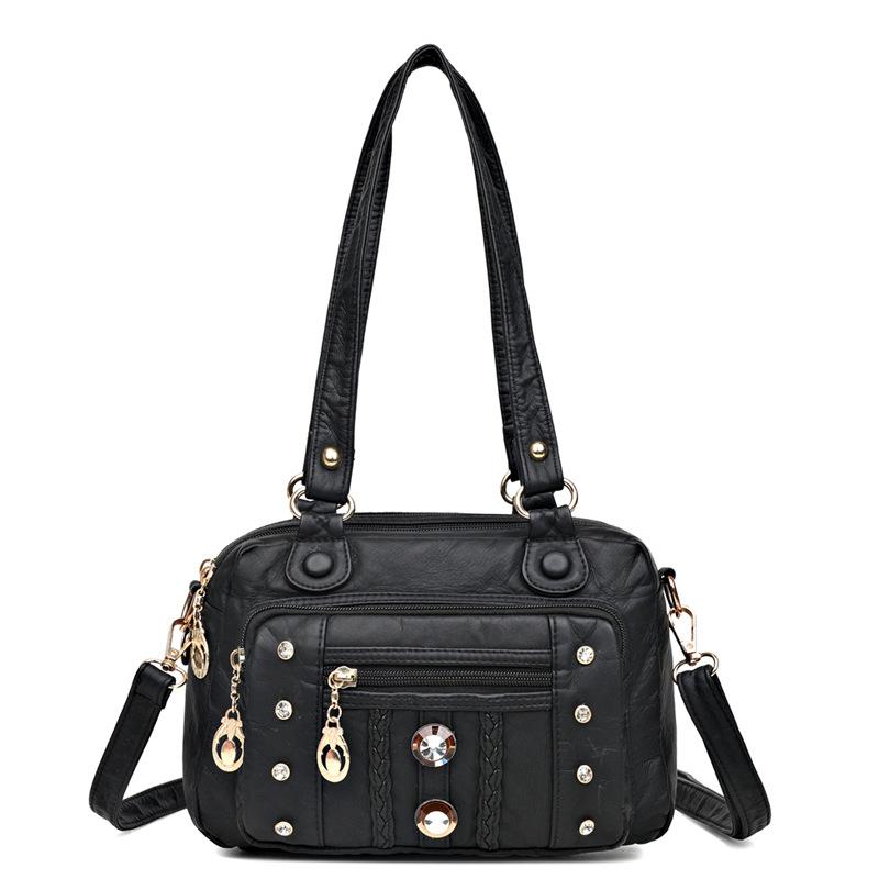 Fashionable Braided Women's Handbag Color-blocking Rivet Pleated Large Capacity Women's Shoulder Bag Back Anti-theft Zipper