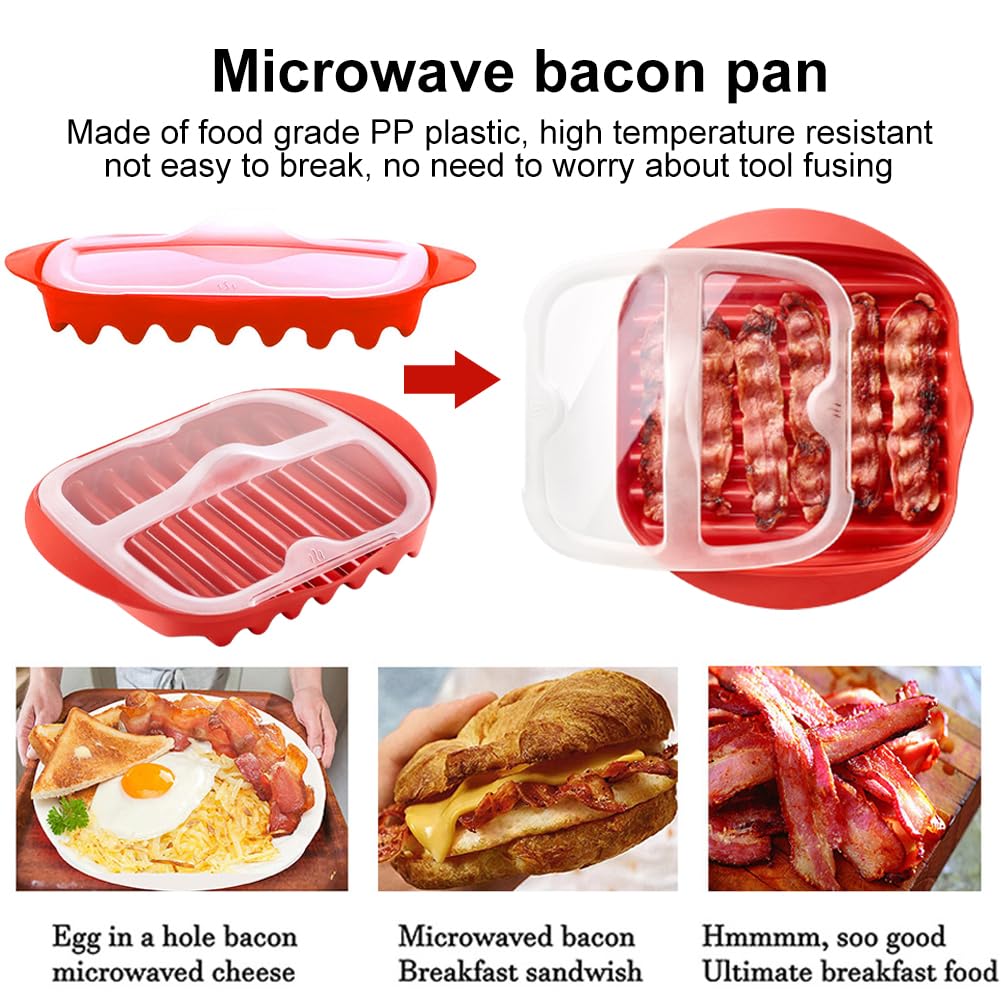 1PC/3 PCS Microwave Bacon Tray with Splatter Lid Safety Quick and with No Mess Non-Stick Cooker Make Crispy Bacon in few Minutes
