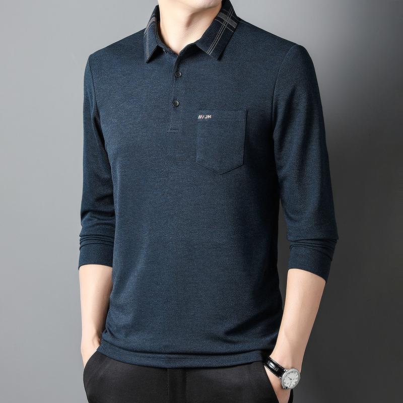 Men'S Fashion Casual Long Sleeved Polo Shirt 2025 Autumn New Item Business Solid Color Casual Versatile T-Shirt