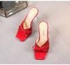 Red Shallow Mouth Stiletto-sandaler stor størrelse mote Catwalk tøfler med høy hæl motesløyfe sandaler med åpen tå WZ