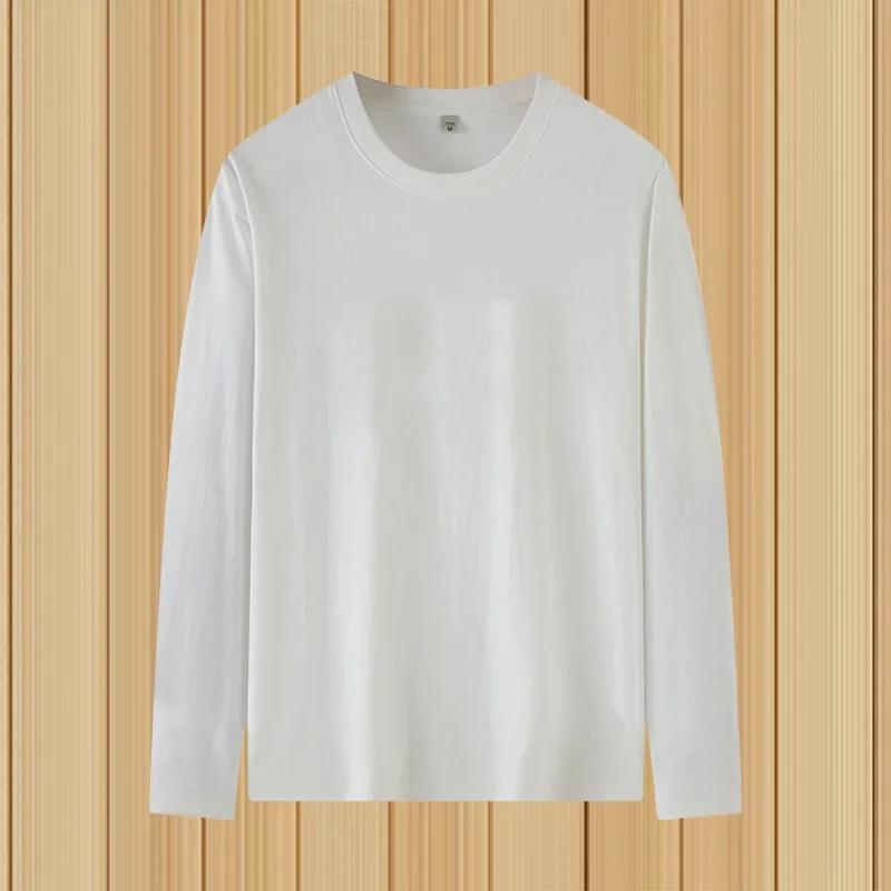 Men's Loose-Fit Solid Color Milk Silk Long-Sleeve T-Shirt, Autumn/Winter Thin Round Neck, 180g, Large Size.