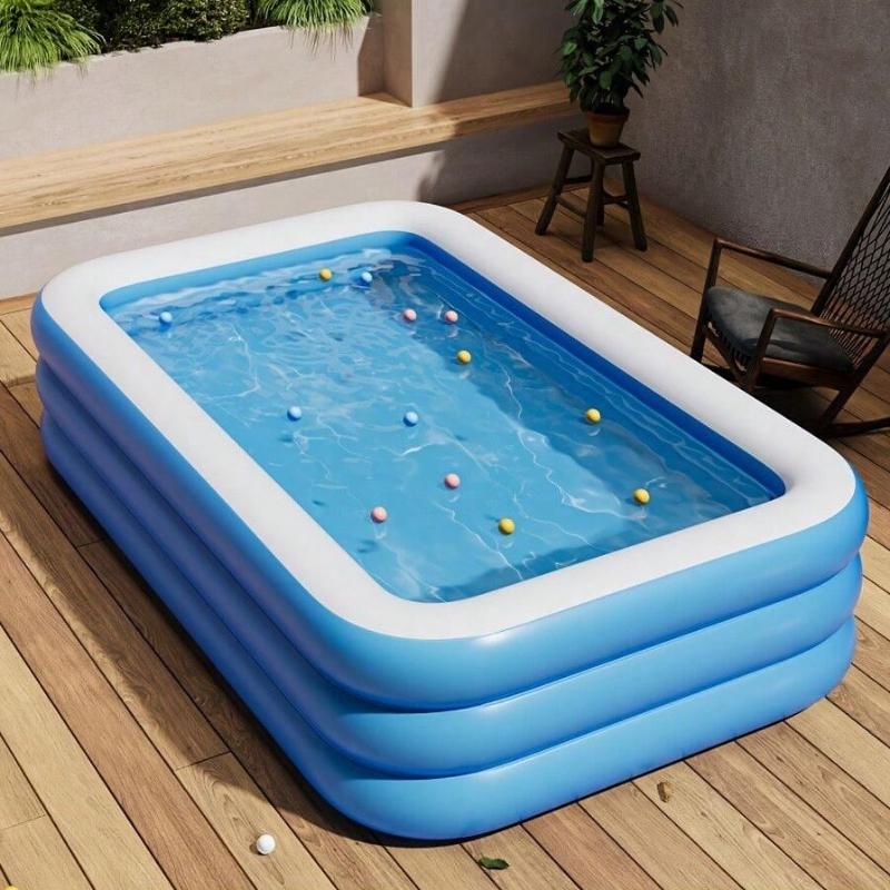 Three Ring Raised and Thickened Single Bottom Square Family Inflatable Swimming Pool Blue and White Large Home Swimming Pools