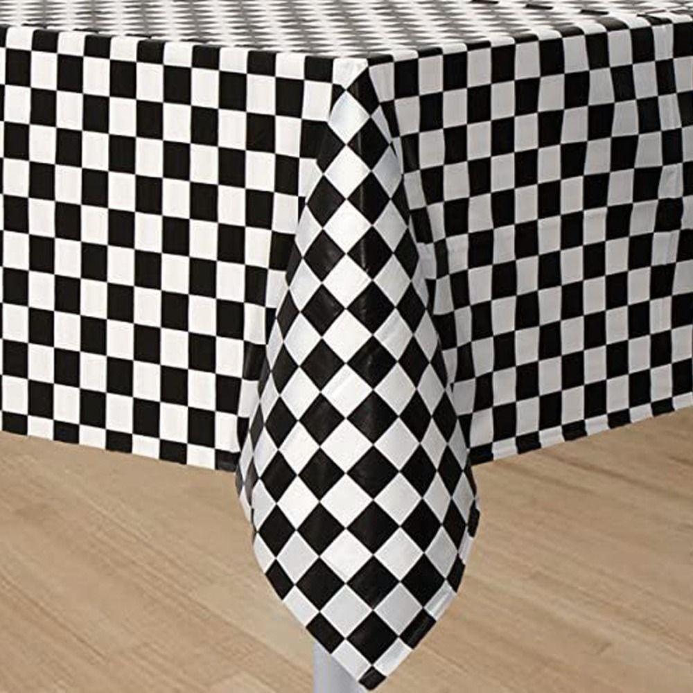 Black and White Checkered DisposableTablecloth Plastic Table Decorative Cloth  Birthday Party