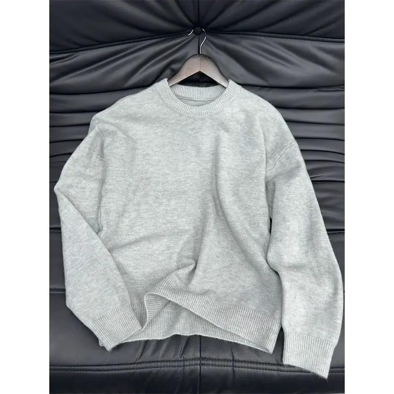 Cleanfi Men's Light Gray Sweater - Autumn Round Neck, Loose, High-End Knitwear, Lazy Style, Ideal for Layering