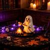 Cute Resin Spooky Decor Halloween Campfire Tealight Holder, Matte Ghost Mummy Scarecrow Figurine, Stable Niche Handmade Art Round Base Table