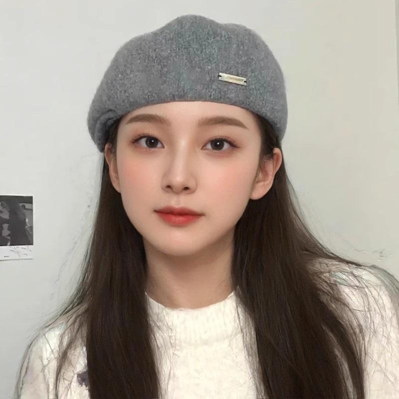 Women's  Large Head Circumference Retro Woolen Warm Beret Hat