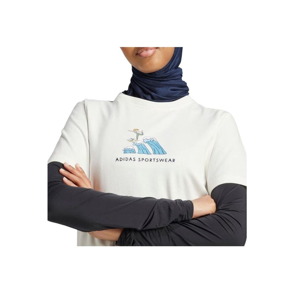 Adidas Sportswear Codes Doodle Surf Casual Round Neck Short Sleeve T-Shirt Women T-Shirts Han-Jade-White JX5330