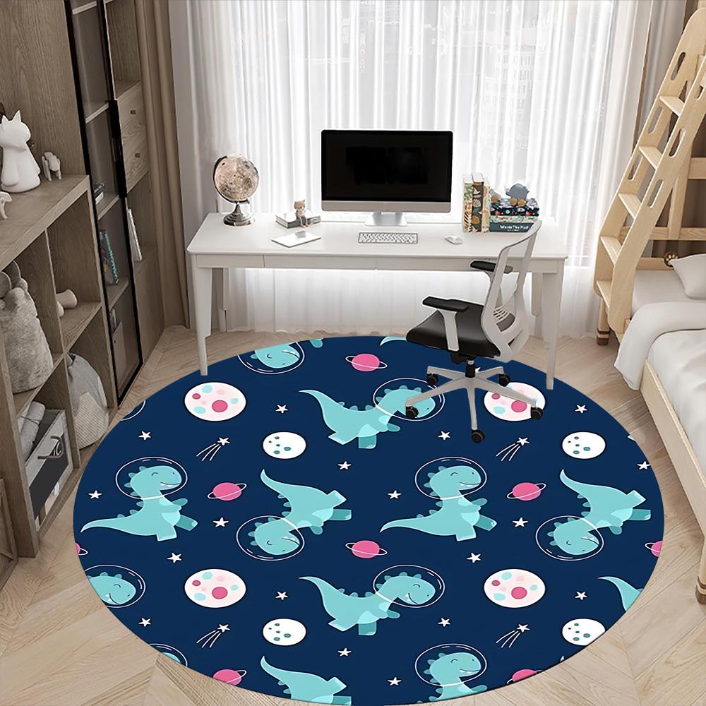 1PC Dino Space Office Round Area Rug, Mat Suitable For Office, Under Office Chairs Bedroom Living Room Home Decor, Room Deco
