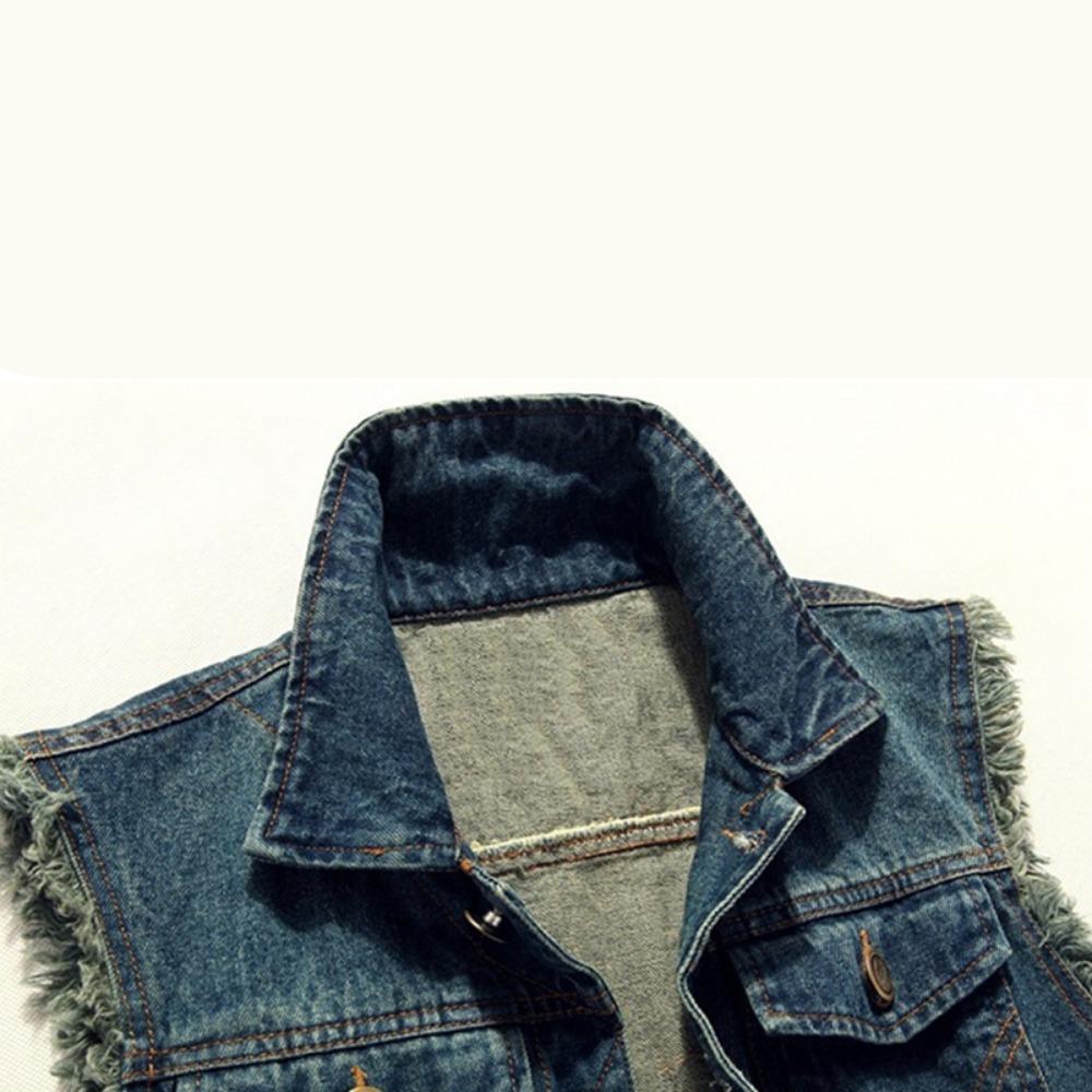 New Spring Autumn Vintage Design Men's Denim Vest Male Black Sleeveless Jackets Men Hole Jeans Waistcoat 6XL