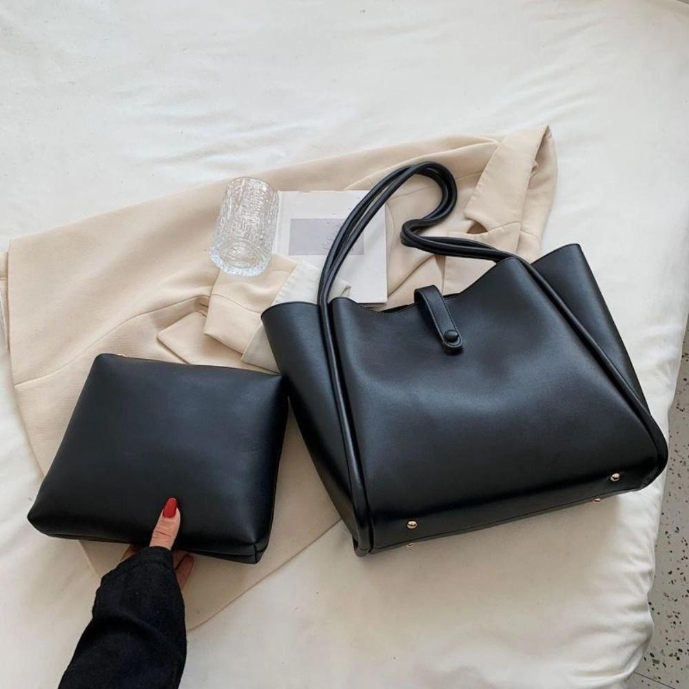 Simple Casual PU Leather Shoulder Bag French Style New Design Tote Bag Retro Underarm Bag  Travel