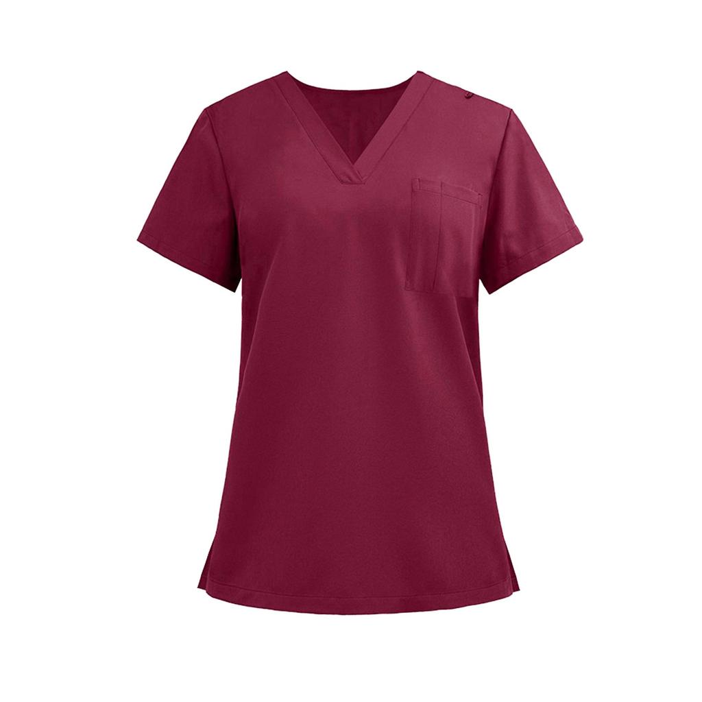Женская легкая однотонная рубашка с V-образным вырезом, карманами по бокам и короткими рукавами