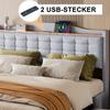 Cama Estofada 160*200 cm, Mesa de Cabeceira com Porta de Carregamento USB e Prateleira, Cama de Casal Plana com 4 Gavetas, Tecido de Linho Cinza