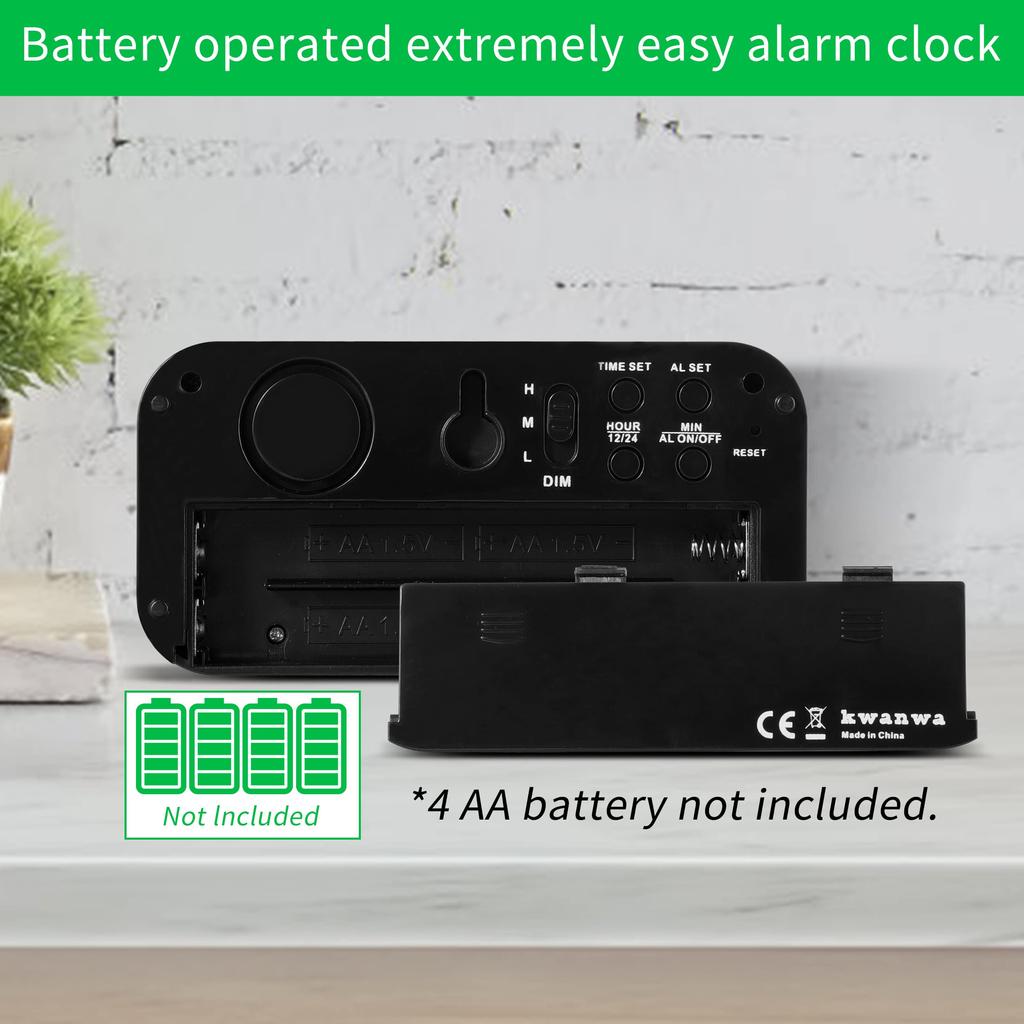 KWANWA Alarm Clock Small Digital Clock Inch Green LED Clock Adjustable Brightness Dim Night Mode Battery Operated Wall Mounted Snooze Bedroom Clock
