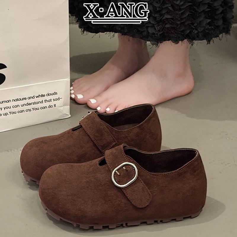 Thick-soled Inner Height-increasing Women's Shoes Cowhide Soft-soled All-inclusive Autumn New One-pedal Single Shoes Doudou Shoes