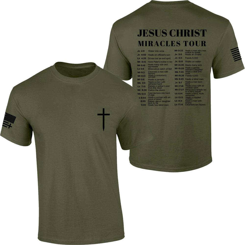 Mens Christian Tshirt Jesus Miracles World Tour Scripture Summer Fashion Casual Cotton Graphic T Shirts Streetwear Tops Tee