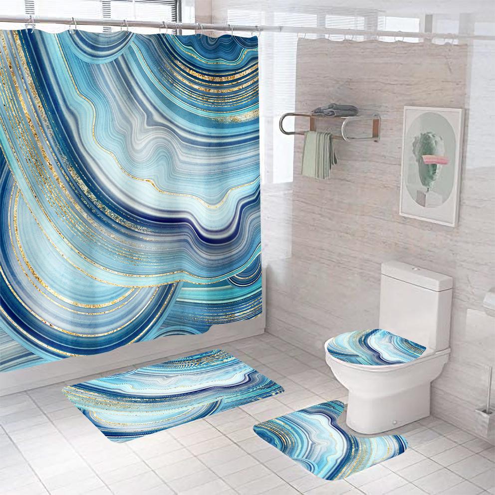 Bathroom Shower Curtain Four-piece Digital Printing Marble Waterproof Shower Curtain Toilet Partition Curtain Bath Mat