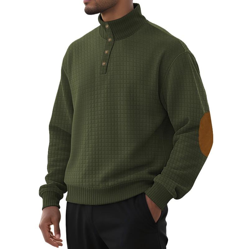 Light and Mature Casual Sports Men's Jacquard Small Checkered Stand-up Collar Long-sleeved Pullover Buckle Outdoor Sweater