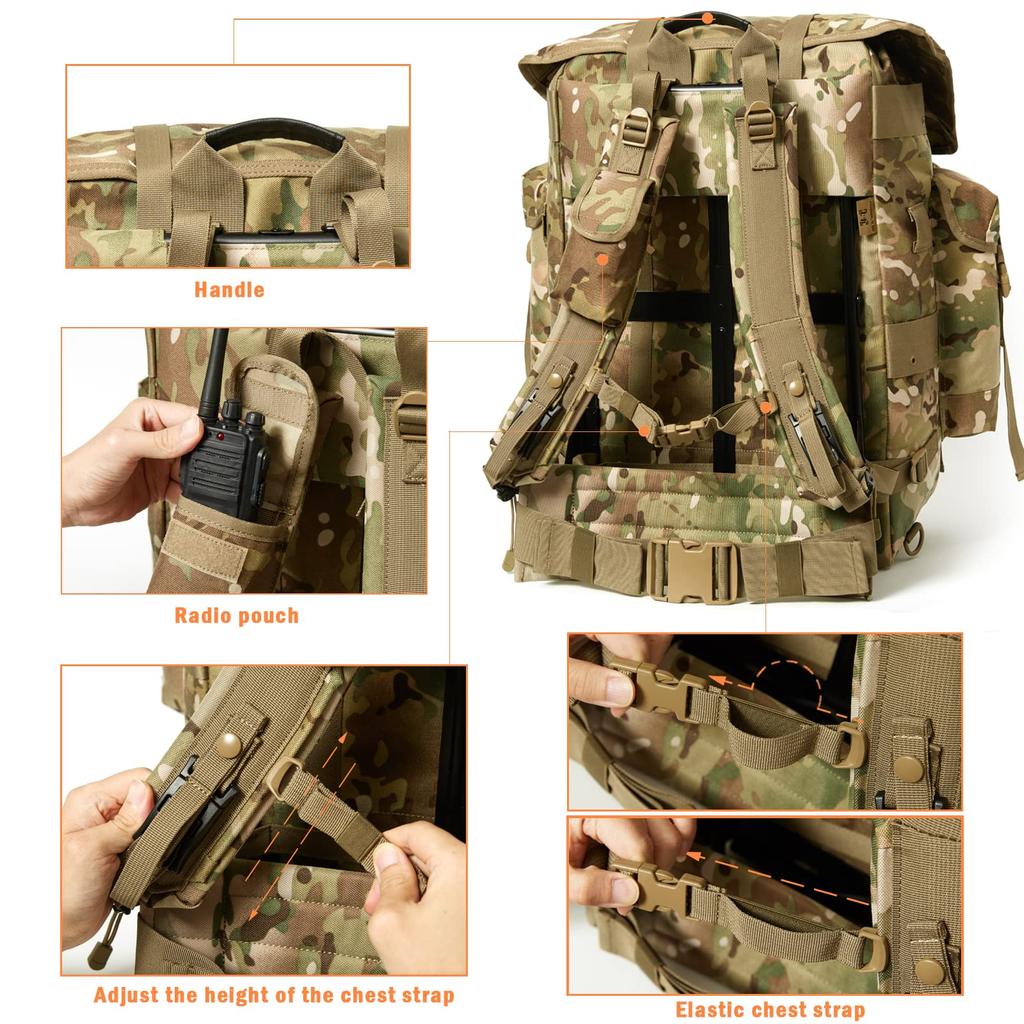 [MT] Military Alice Pack, Army Survival Combat Field Alice Backpack with Suspender Straps and Frame, 1000D Waterproof Olive Drab