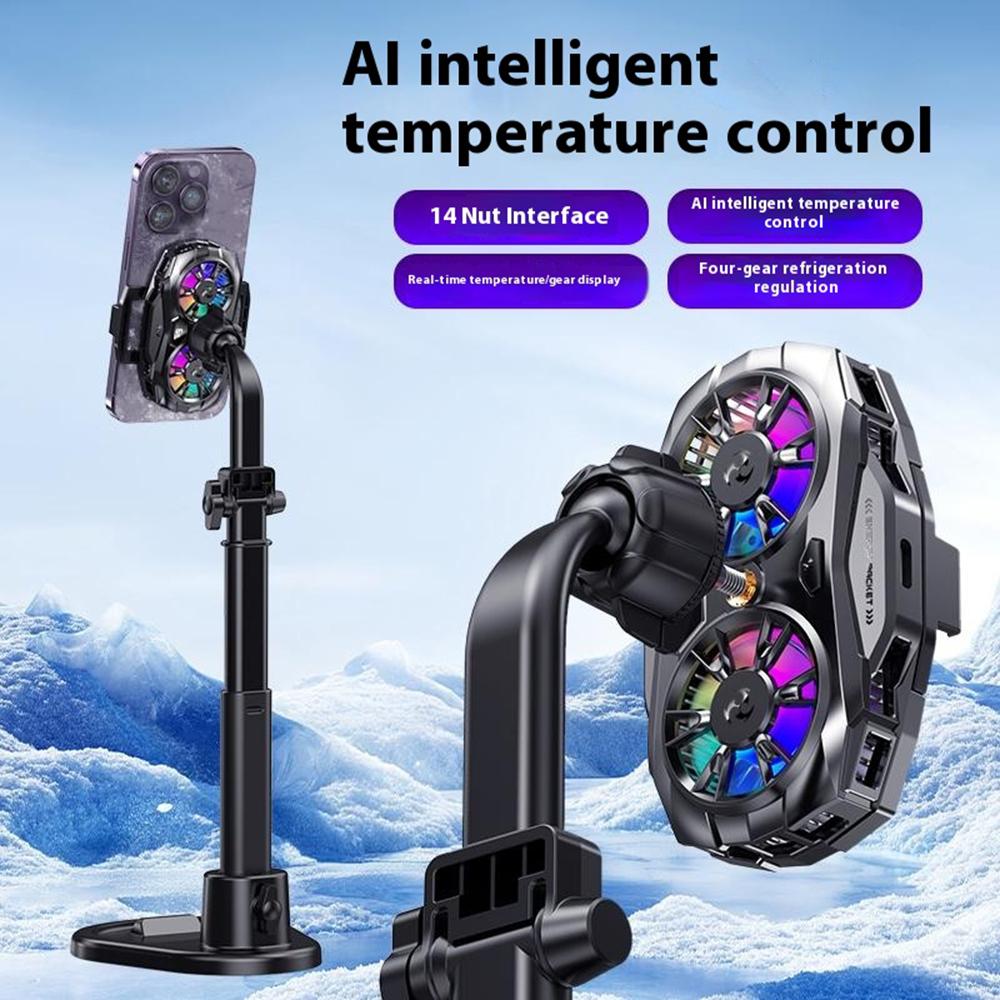 K19 Mobile Phone Cooler Fan Radiator with Digital Display/Dual Fans/RGB Lighting/Adjustable Speed