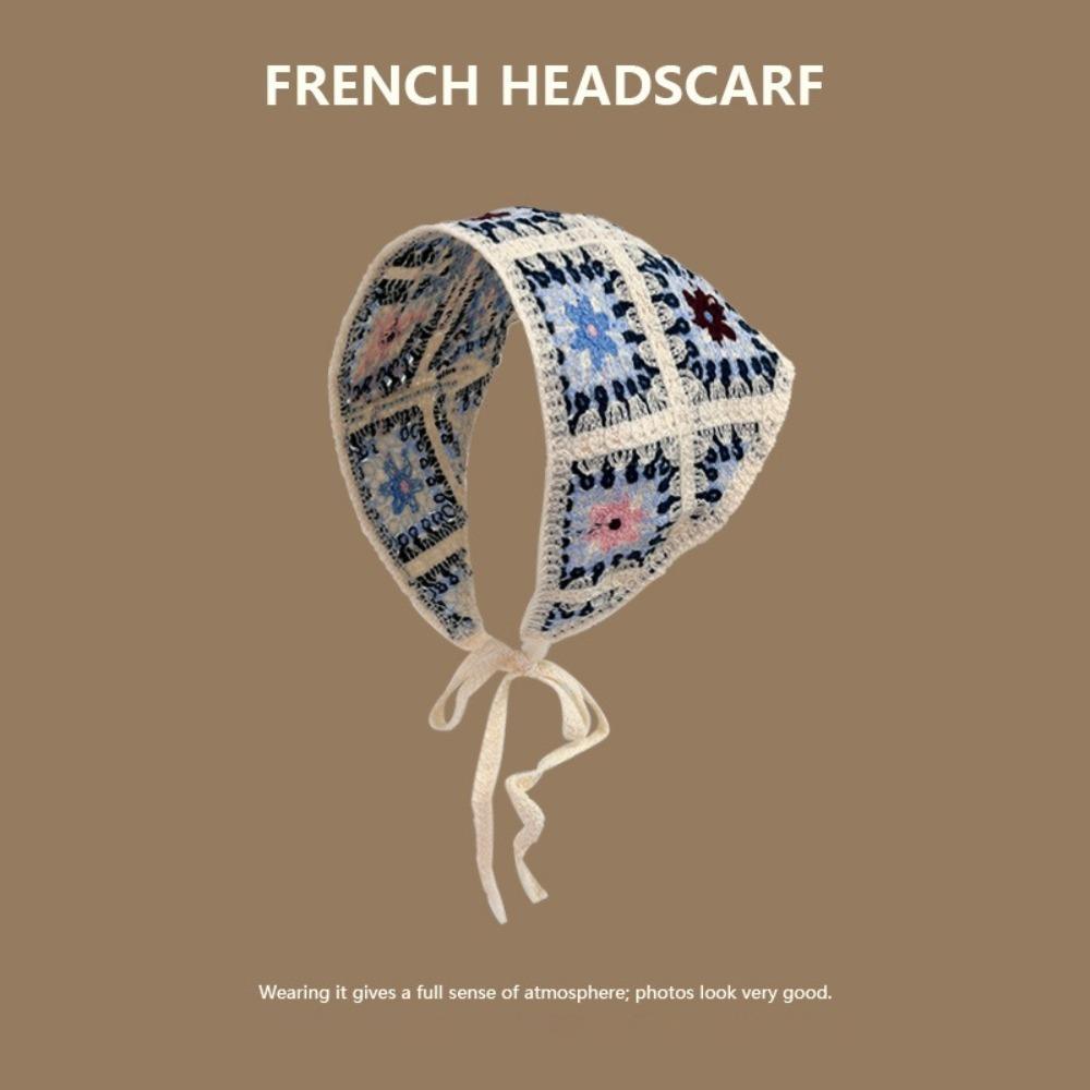 New Sweet Triangle Headband Cute Knitted Flower Headscarf Handmade French Pastoral Style Headwear Photo Props