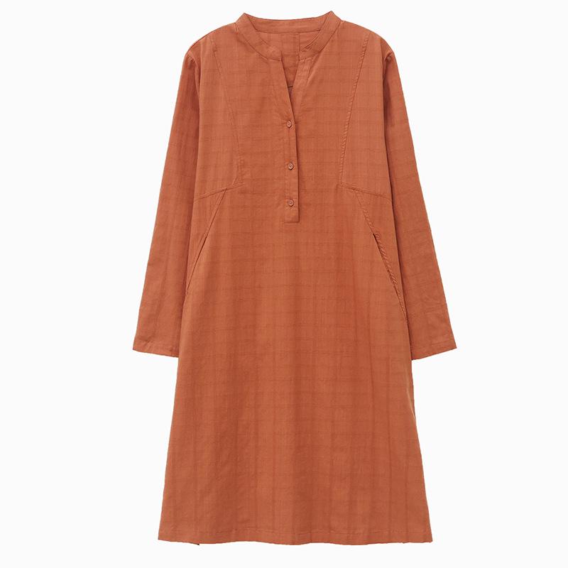 2024 Casual Loose-Fit Pure Cotton Dress for Middle-Aged Women: Long-Sleeved, Belly-Covering, Age-Reducing for Spring and Autumn