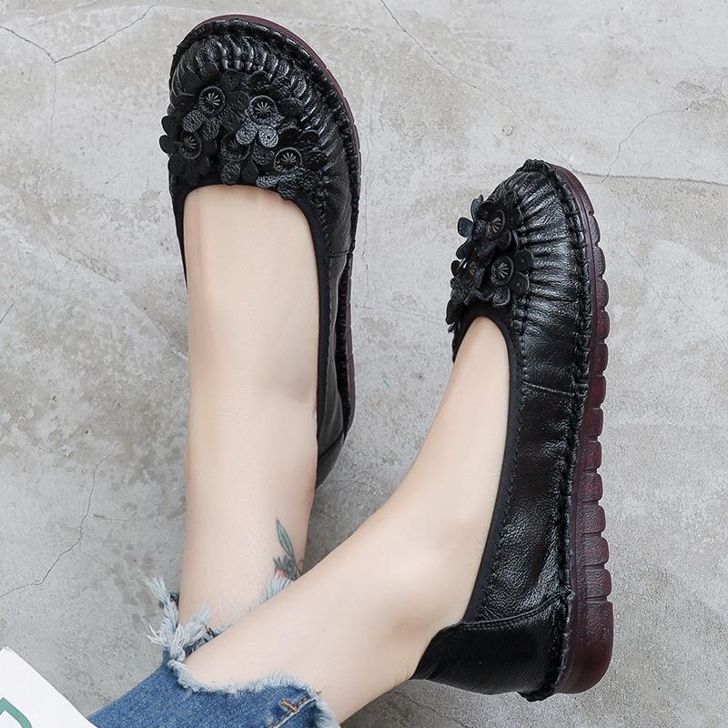 Fashion GKTINOO Women Loafers Genuine Leather Flat Heels Flower Round Toe Soft Solid Shoes Platform Ladies Shoes Zapatos De Mujer