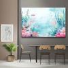 2D Watercolor Underwater Backdrop, Pastel Coral Reef and Fish Photography Background