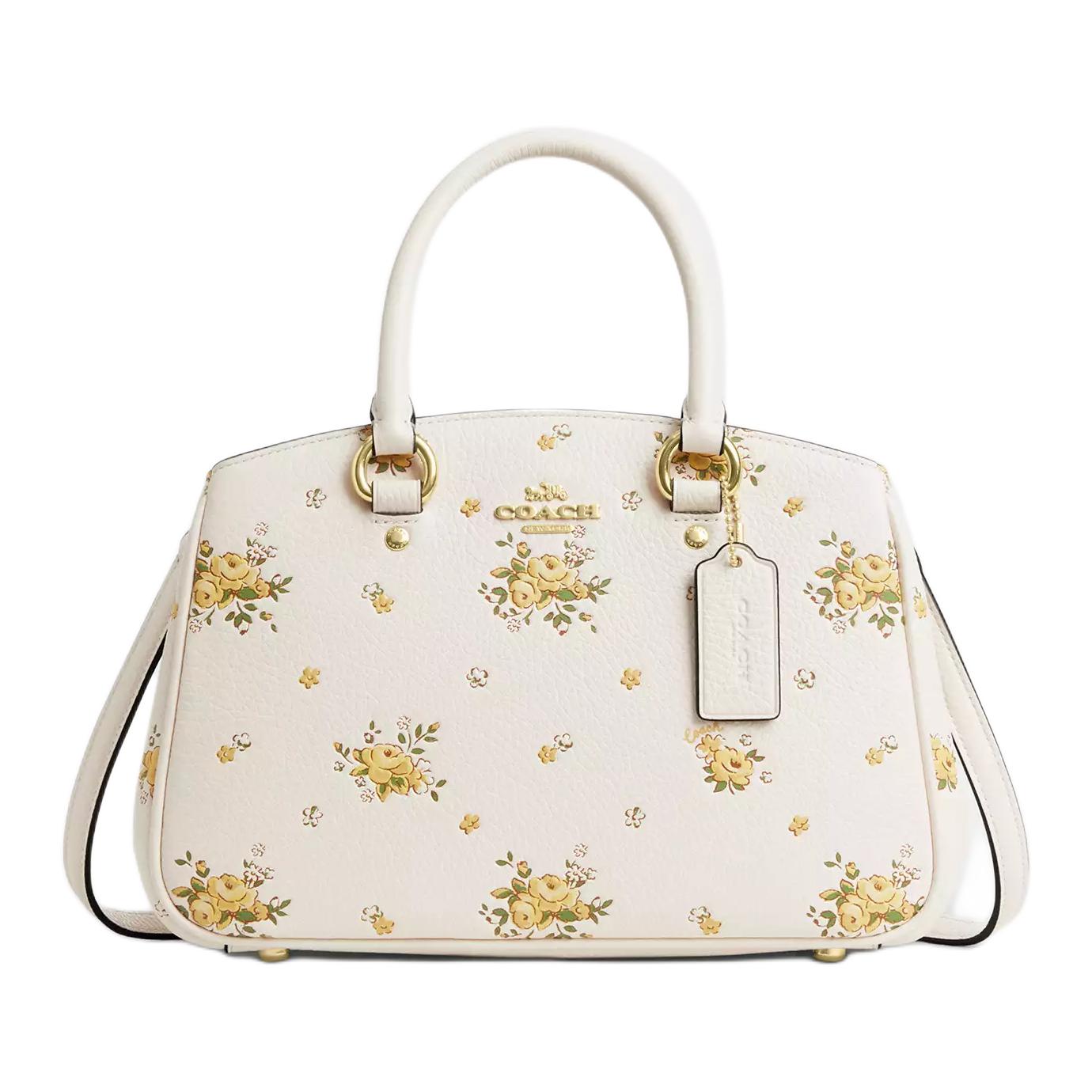 Coach Savannah 29 Floral Print Pebble Leather Tote Bag Women tote bags White CAL42-IMCAH Basic Set (Bag+Dust Bag)