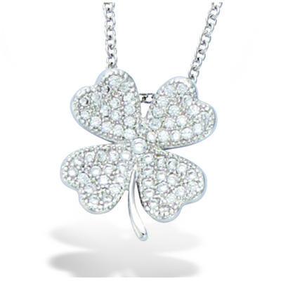 [L7410] - Silver Necklace 'Clover' White Silver (rhodium Plated) - 15x15 Mm