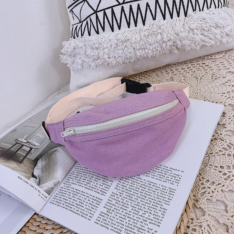 Stylish Candy Color Mini Crossbody Bag For Kids Soft Canvas Waist Pouch