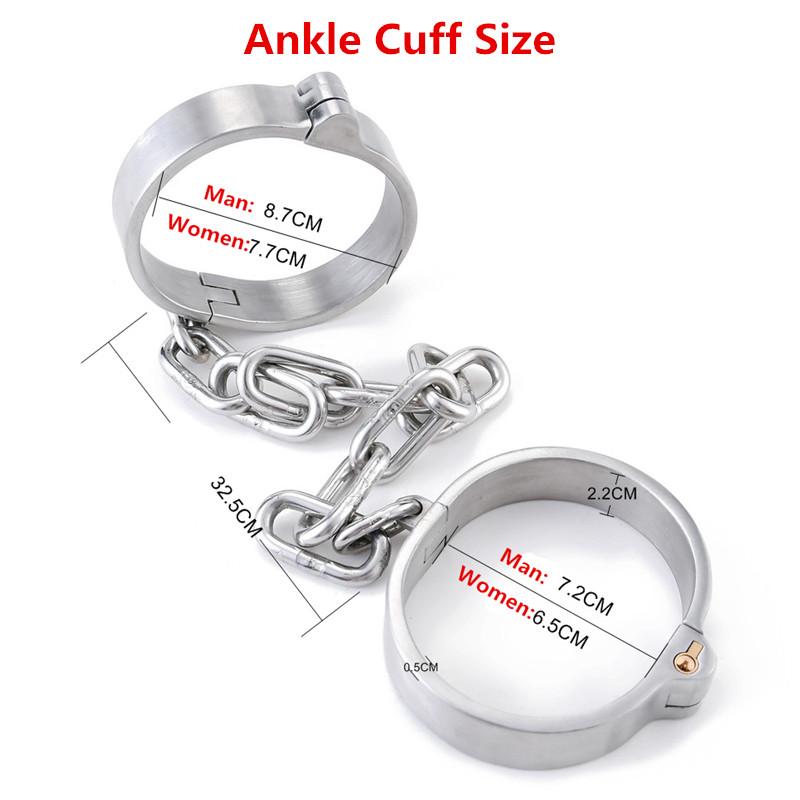Stainless Steel Oval Handcuffs Wrist Ankle Cuffs Bondage Lock Slave Wear BDSM Restraint Harness Sex Toys Detachable Chain