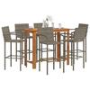 VidaXL 7 Pcs Garden Bar Set Grey Solid Acacia Wood Rattan, Outdoor Bar Table and Chairs, Set of 3295293