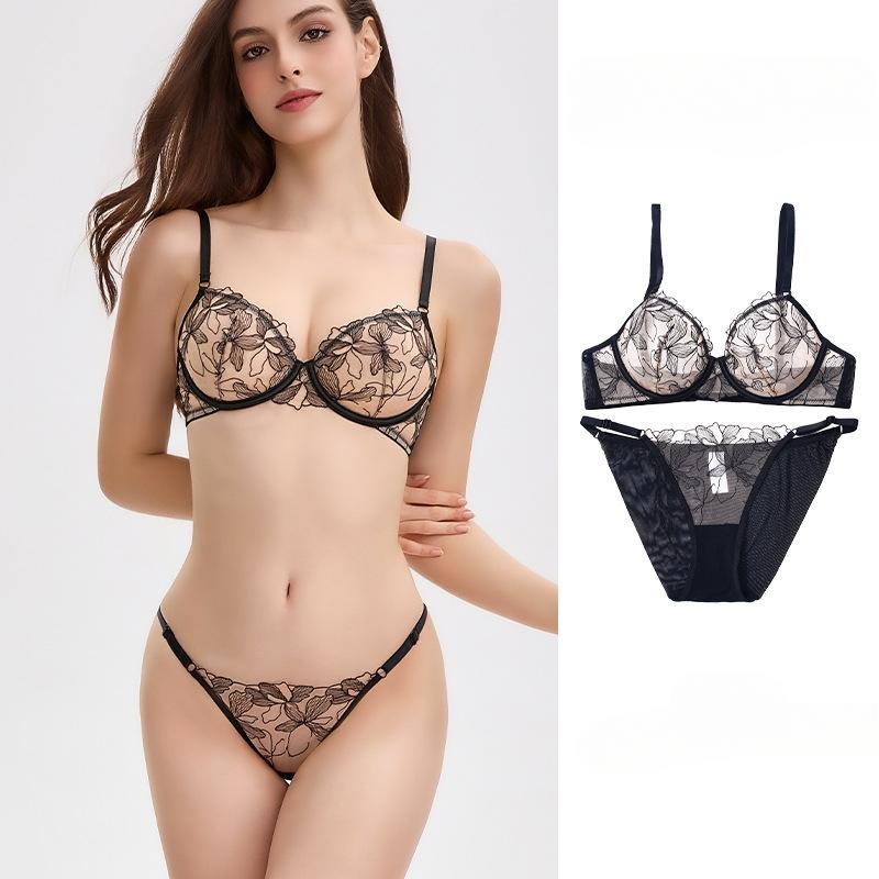 Fransk Sexy Blondundertøyssett Liten Bryst Ikke Tom Cup Undertøy Samlet Anti-hengebhå Ultra-tynne Hudvennlige Truser