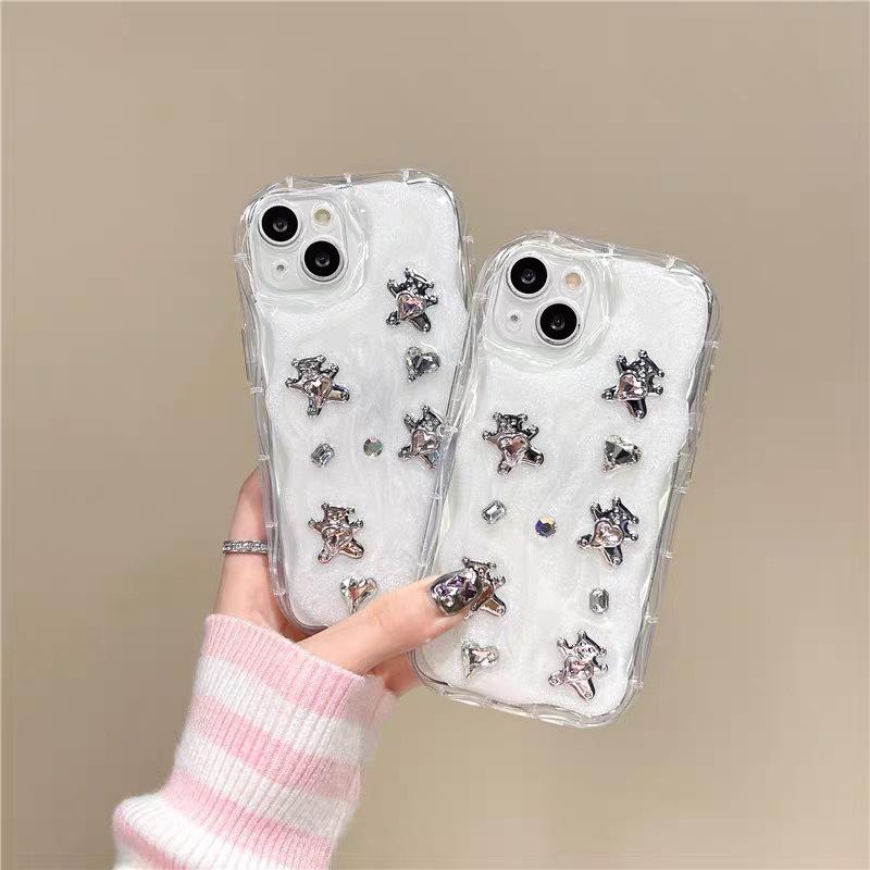 Rhinestone Electroplated Bear Mobile Phone Case Is Suitable For Iphone17Promax Cream Wind Apple 16 All-Inclusive Anti-Drop.