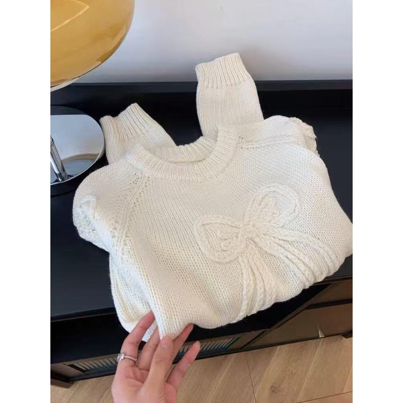 

Свитер-пуловер свободного кроя с круглым вырезом, вышитый бантом, женский, утолщенный, с внутренней подкладкой, можно носить как верхнюю одежду осенью и зимой, топ L