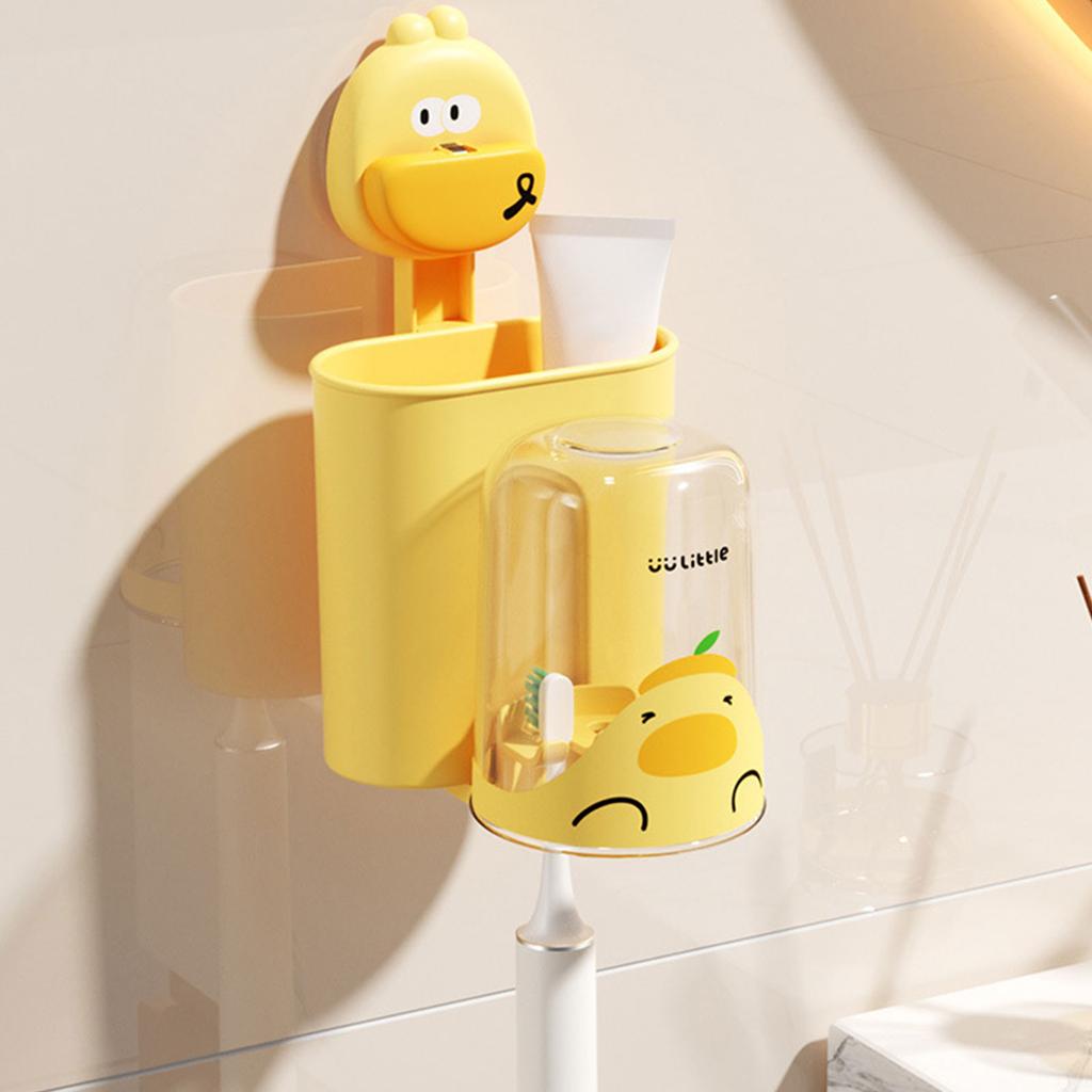 Upgrades Wall Mounted Toothbrush & Cup Holder for Kids Easy Install Multiple Use Bathroom Organizes Toothbrush Cup Stand