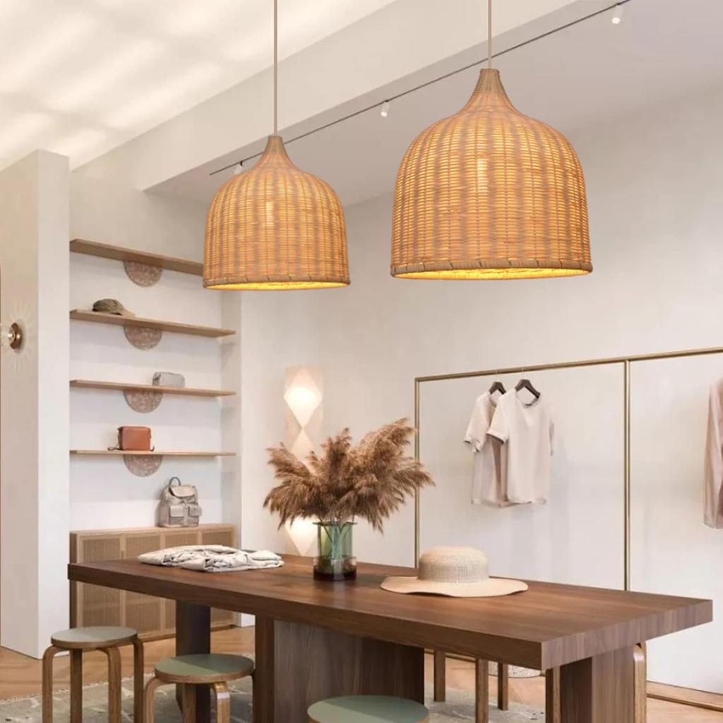 JOYINLED Rattan Woven Pendant Light Handmade Ceiling Pendant Lighting Chandelier Lampshade Fixture for Dining Room 26/35CM