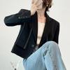 Spring Summer Women's New Spliced Suit Collar Button Pocket Fashion Solid Color Minimalist Casual Loose Long Sleeve Blazers