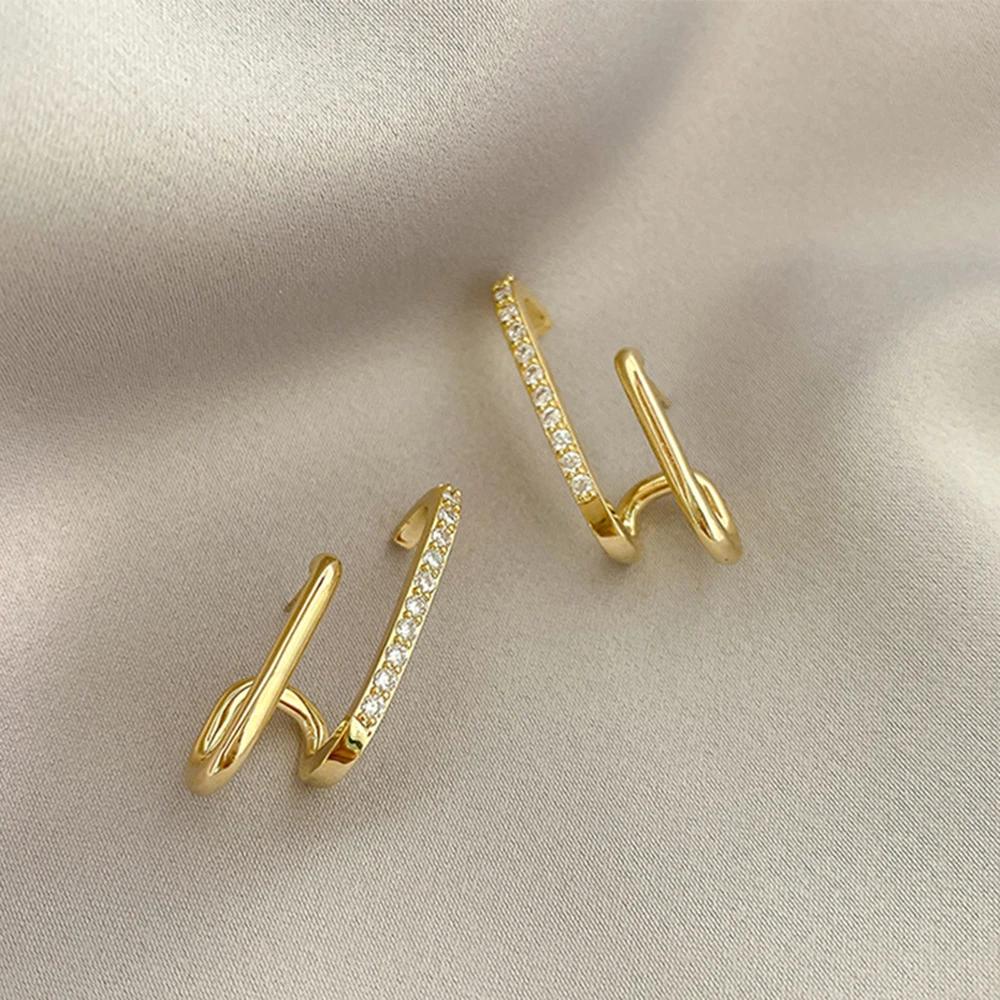 Korean New Design Irregular U-shaped Gold Color Crystal Stud Earrings for Women Girl Fashion Jewelry Daily Wear Gifts