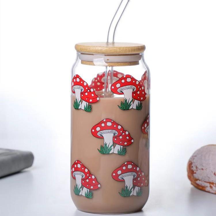 Halloween Drinking Cup with Lid and Straw 18.7oz/550ml Canned Glass Cup Cute Kawaii Coffee Cup Juice Water Cup Milk