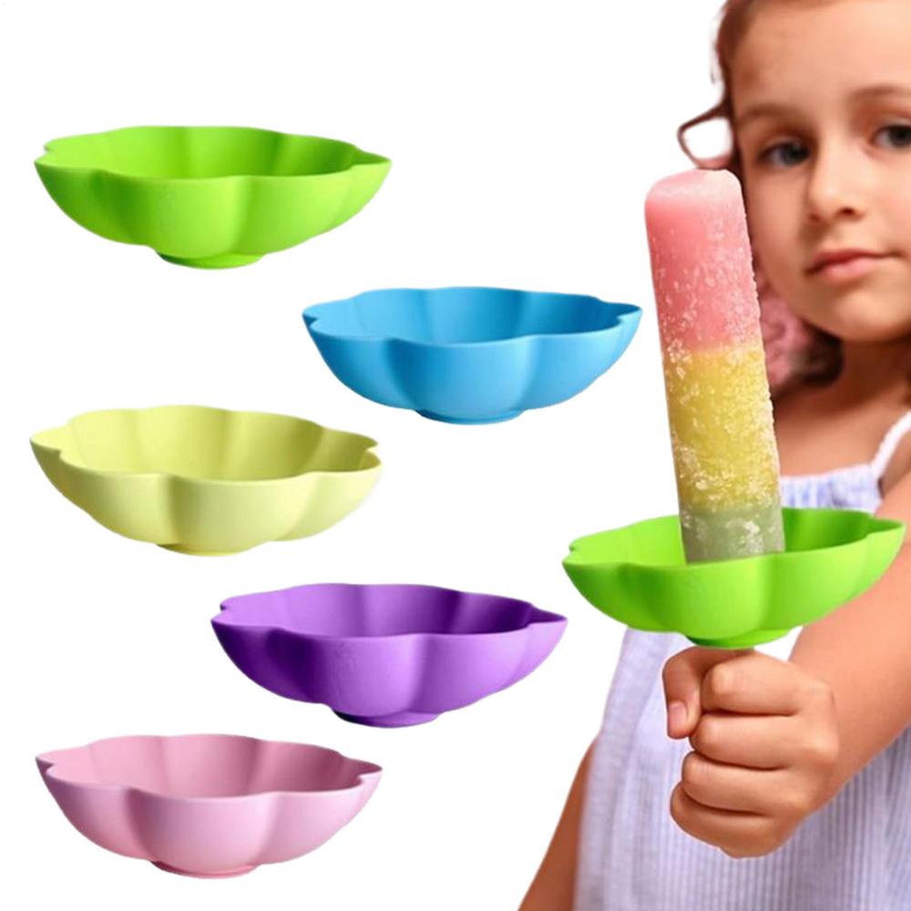 Držáky na nanuky pro děti Opakovaně použitelné silikonové držáky na nanuky Sada 5 kusů s odtokovými drážkami Proti odkapávání Párty potřeby Pro