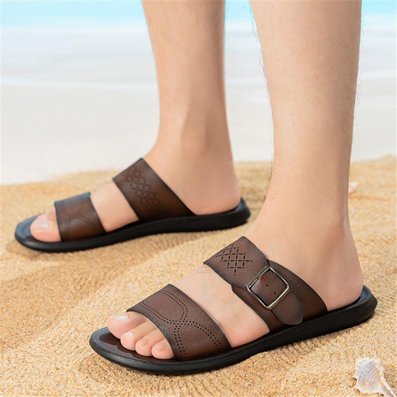 Letní Nerw Pánské Ležérní Jednoduché Jednobarevné S Přezkou Monk Strap Pu Kůže Nazouvací S Plochým Podpatkem Nastavitelné Pantofle