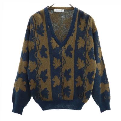 LANVIN STUDIO 80s 90s Made In Italy Wool Blend Old Mohair Blend Leaf Pattern Long Sleeve V Neck Sweater Men's Used