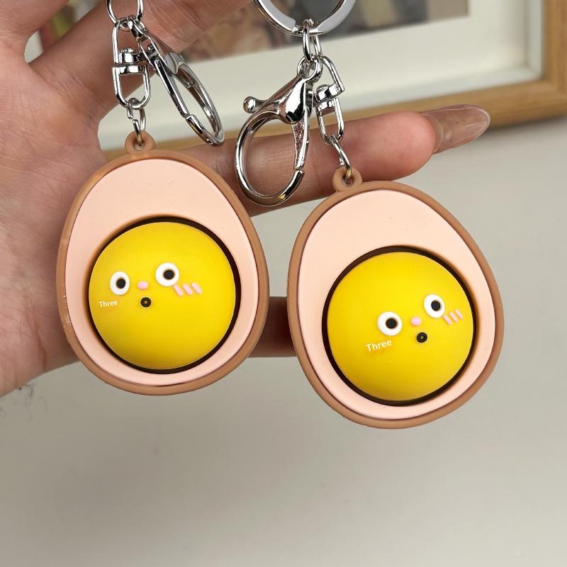 1/2Pcs Simulation Mini Cartoon Egg Button Keychain Stress Relief Clicker Pendant Decompression Keyring Backpack Hanging Decor