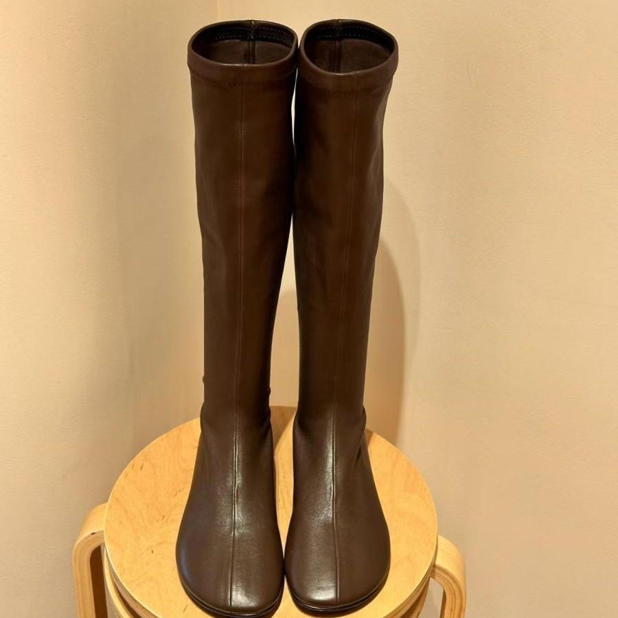 Women's Long Boots 2026 French Retro Round Head Sleeve Elastic Skinny Boots Autumn/Winter New Flat Knight Boots