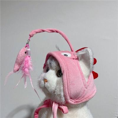 Yellow Pet Hat with Feather Teaser for Cats & Dogs