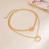 SHIXIN Vintage DoubleLayered Hollow Round Charm Necklace Women Simple Gold Color Adjustable Metal Choker Chain Accessory Jewelry