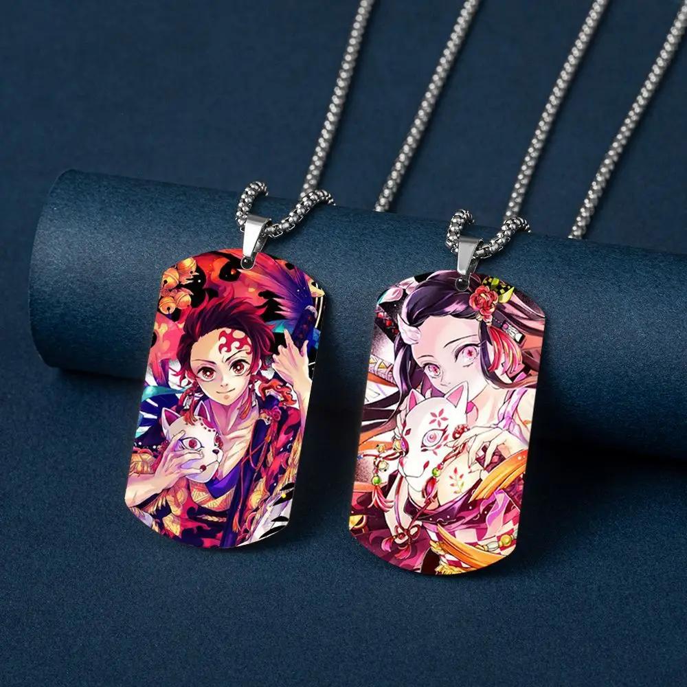 Demon Slayer Kimetsu No Yaiba Tanjiro Nezuko Stainless Steel Color Printed Dog Tag Necklace Anime Cosplay Accessory Gift For