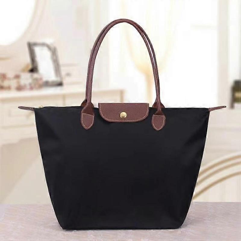 Classic Solid Color Lady Oxford Cloth Shopping Bag Nylon Shoulder Handbag Foldable Storage Bag